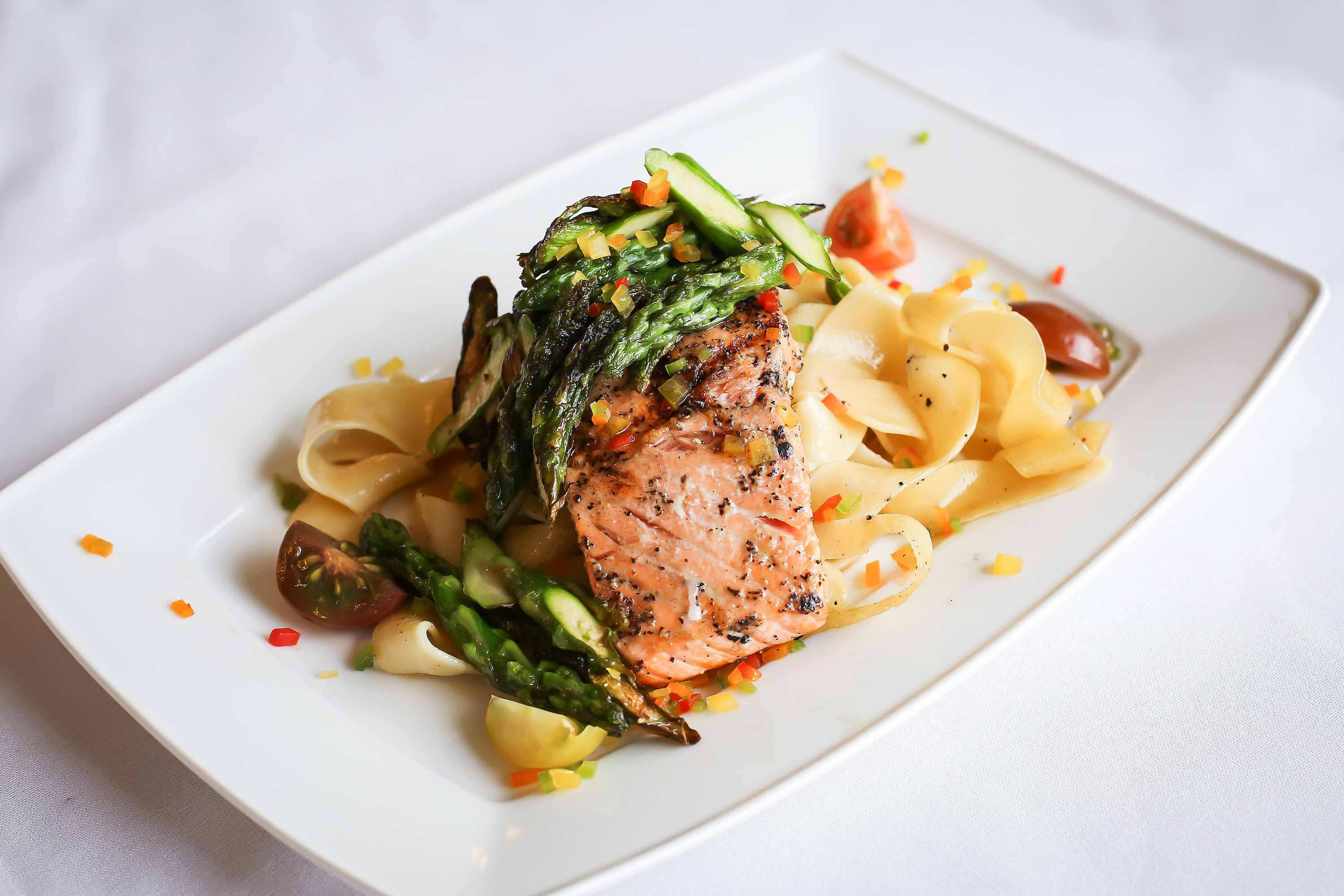 Salmon, asparagus, and pasta