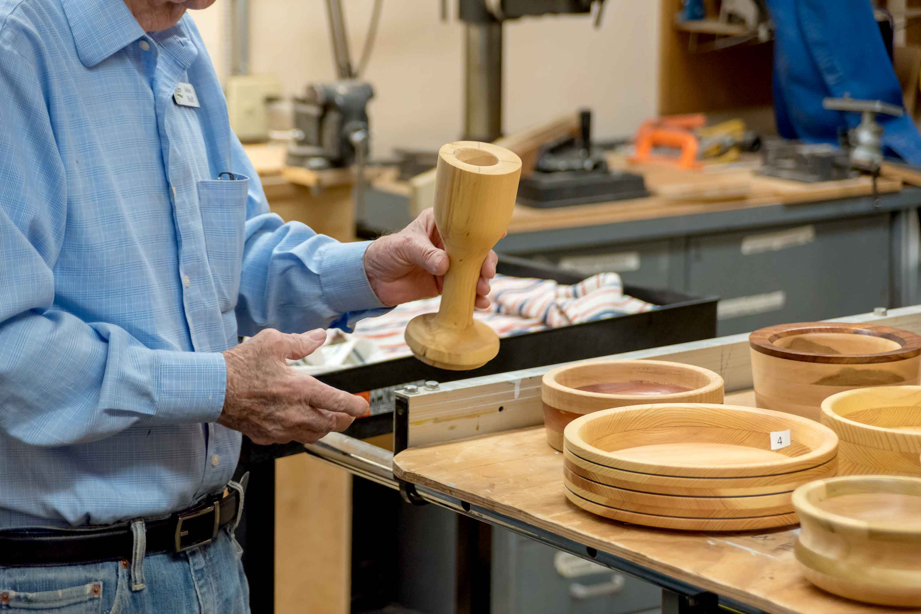 Working in the wood shop at Cristwood Park