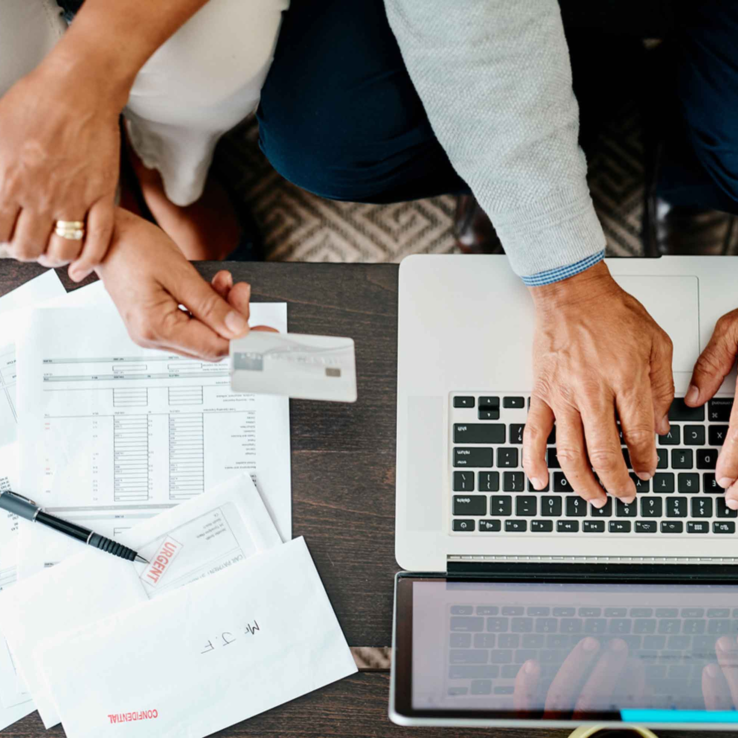 Couple paying bills online