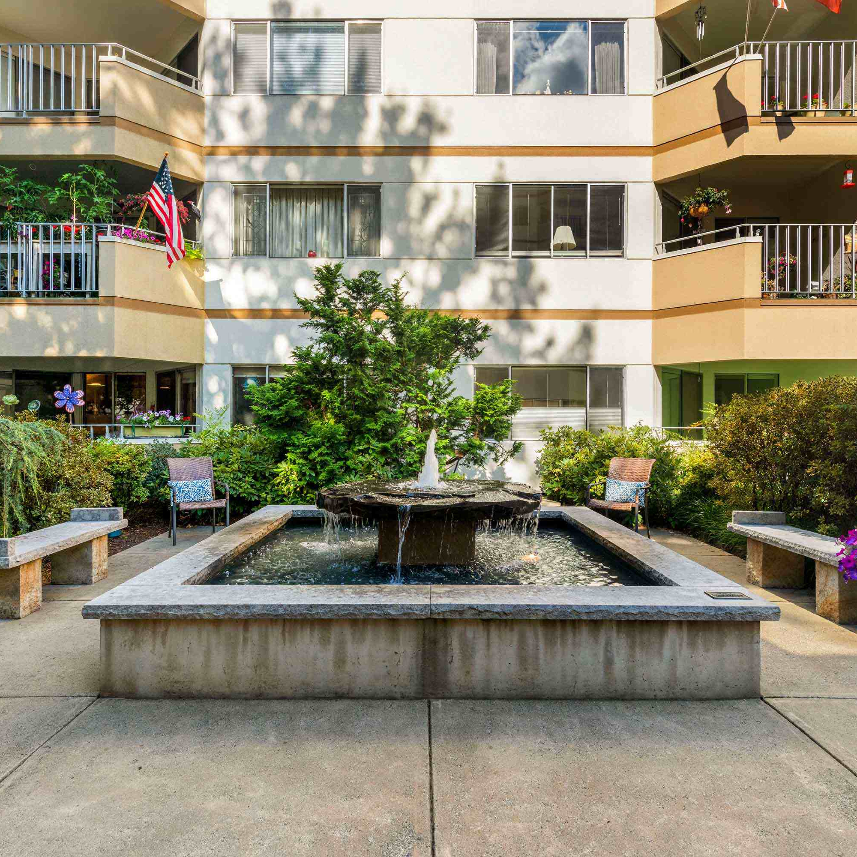 Courtyard fountain at Cristwood