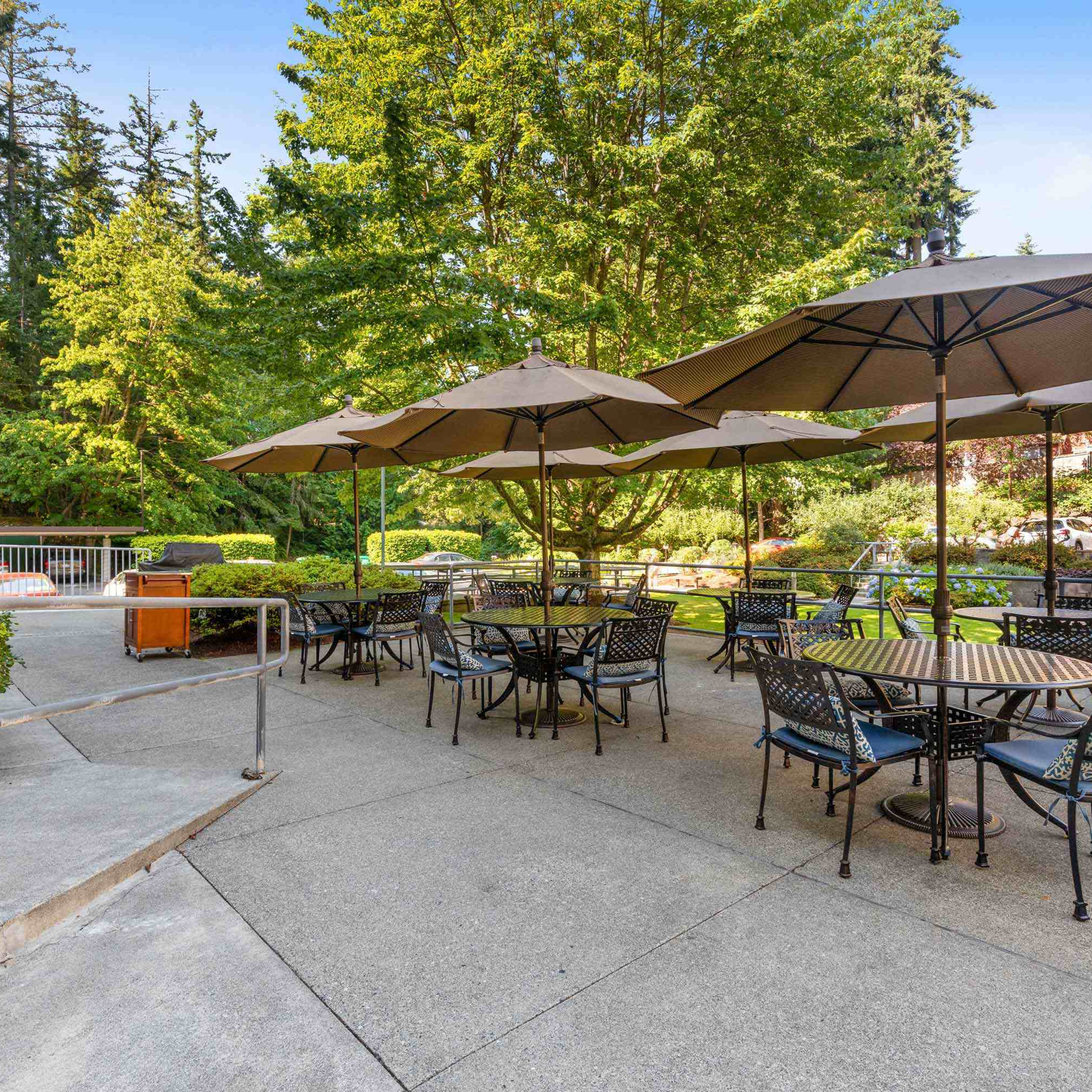 Umbrellaed tables on Cristwood patio